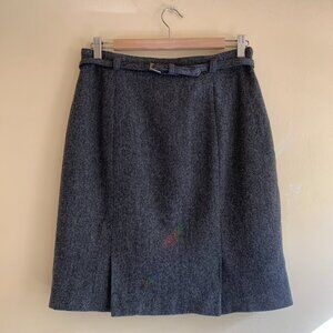 VINTAGE Stanley Blacker for Gantos Belted Gray Wool Pencil Skirt Women's Size 8/
